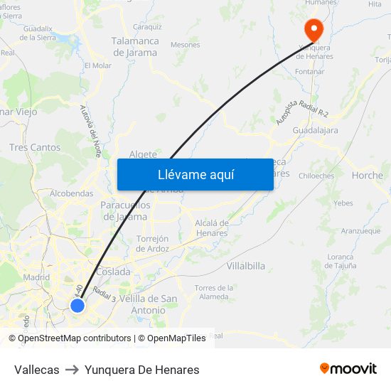 Vallecas to Yunquera De Henares map