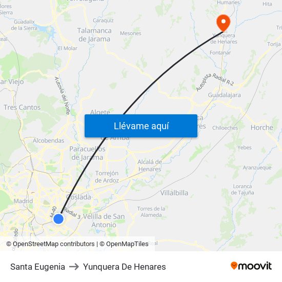 Santa Eugenia to Yunquera De Henares map