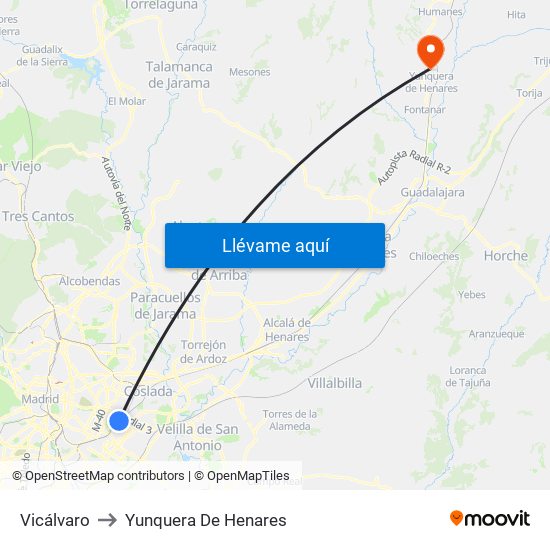 Vicálvaro to Yunquera De Henares map