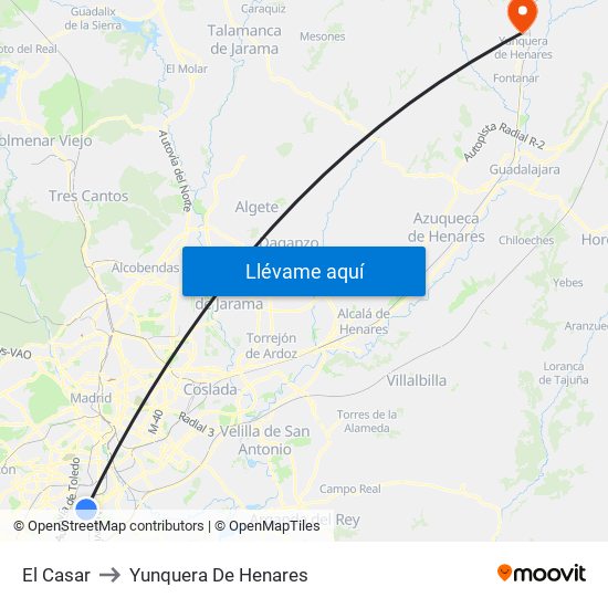 El Casar to Yunquera De Henares map