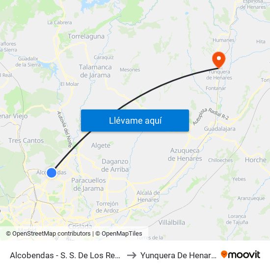 Alcobendas - S. S. De Los Reyes to Yunquera De Henares map