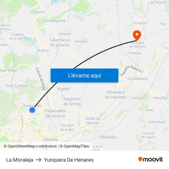 La Moraleja to Yunquera De Henares map