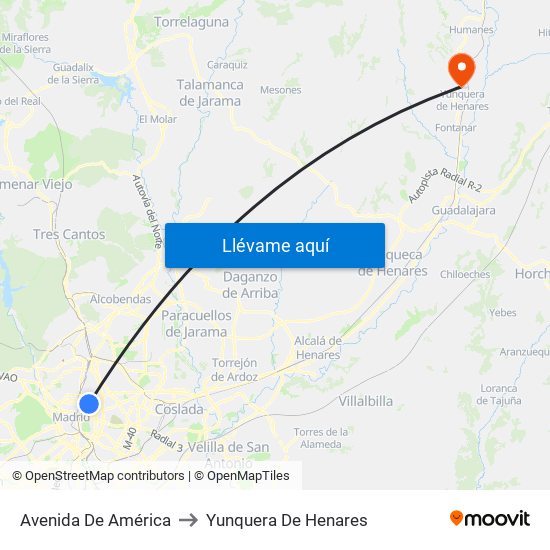 Avenida De América to Yunquera De Henares map