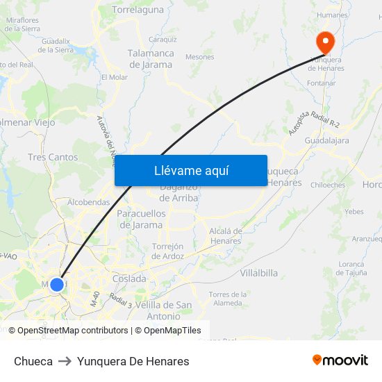 Chueca to Yunquera De Henares map