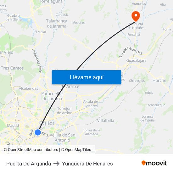 Puerta De Arganda to Yunquera De Henares map