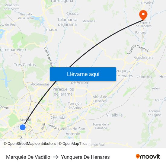 Marqués De Vadillo to Yunquera De Henares map