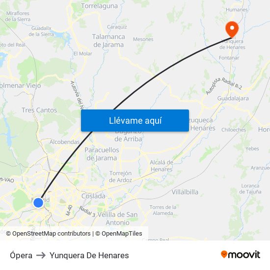 Ópera to Yunquera De Henares map