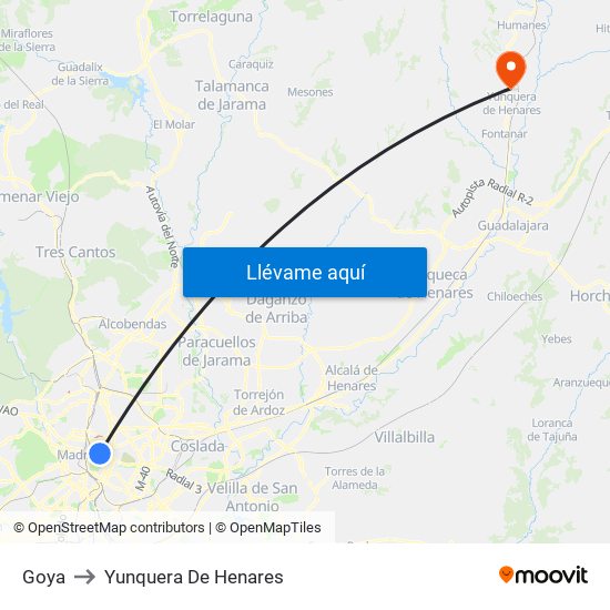 Goya to Yunquera De Henares map