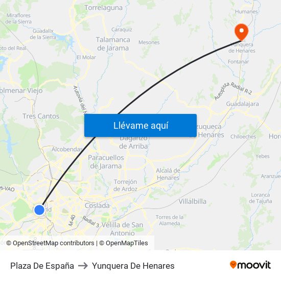 Plaza De España to Yunquera De Henares map