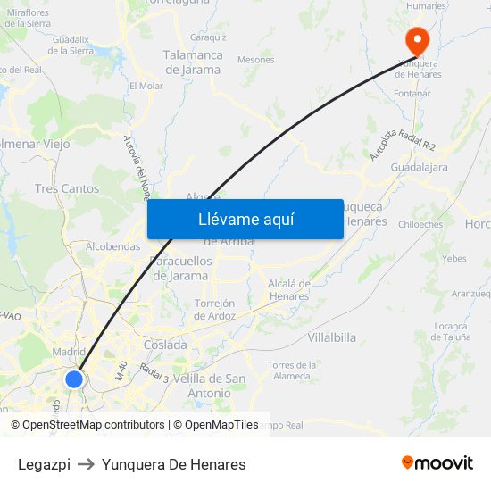 Legazpi to Yunquera De Henares map