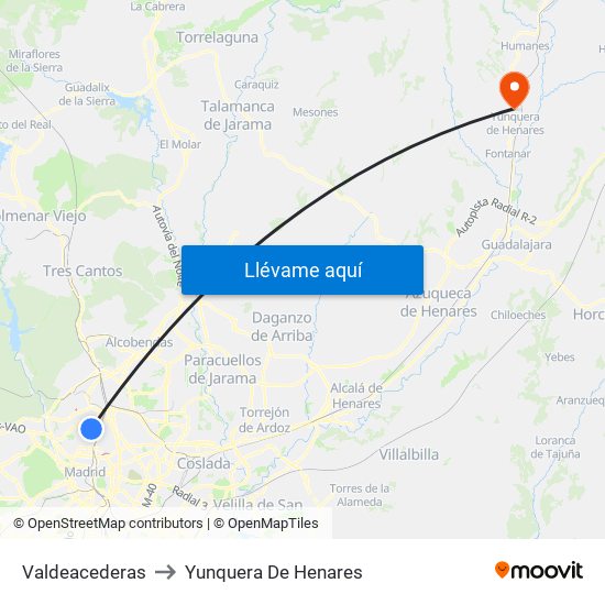 Valdeacederas to Yunquera De Henares map