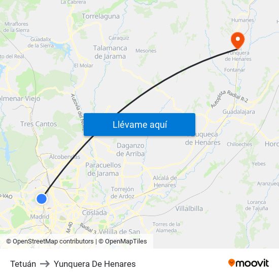 Tetuán to Yunquera De Henares map