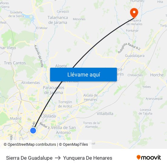 Sierra De Guadalupe to Yunquera De Henares map