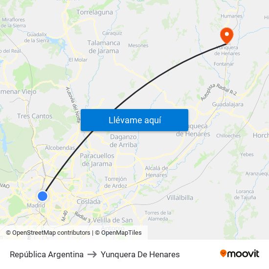 República Argentina to Yunquera De Henares map