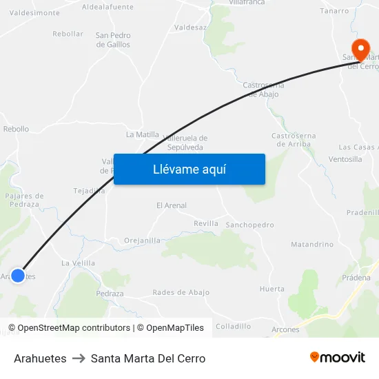 Arahuetes to Santa Marta Del Cerro map