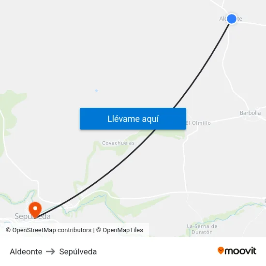 Aldeonte to Sepúlveda map