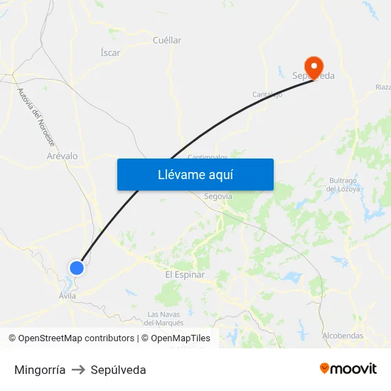 Mingorría to Sepúlveda map