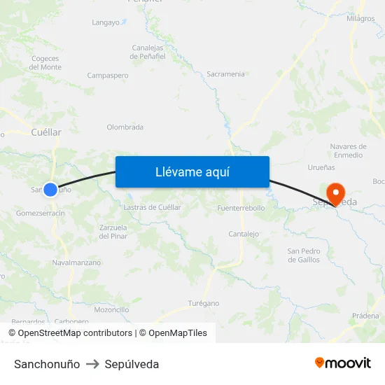 Sanchonuño to Sepúlveda map