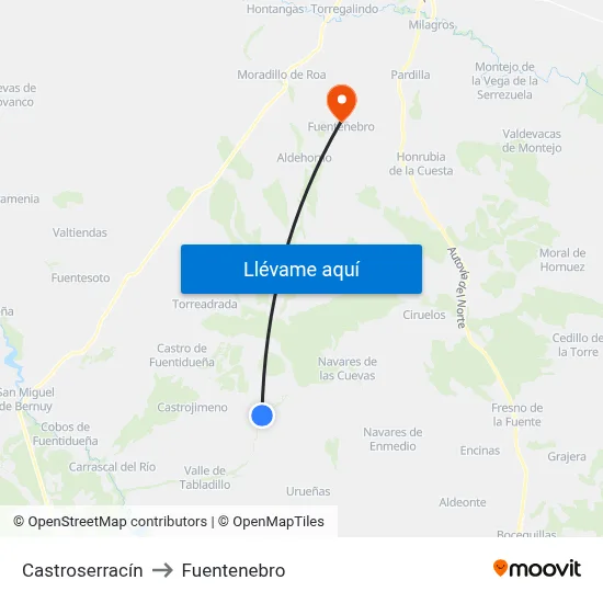 Castroserracín to Fuentenebro map