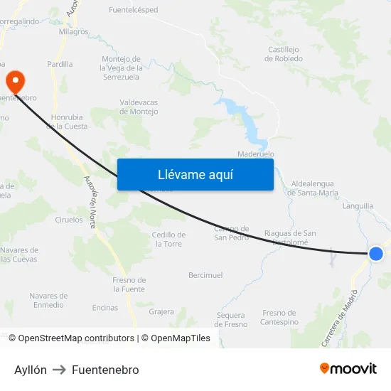 Ayllón to Fuentenebro map