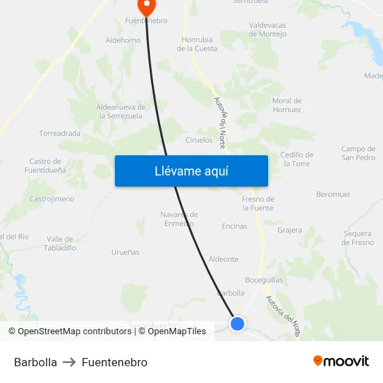 Barbolla to Fuentenebro map