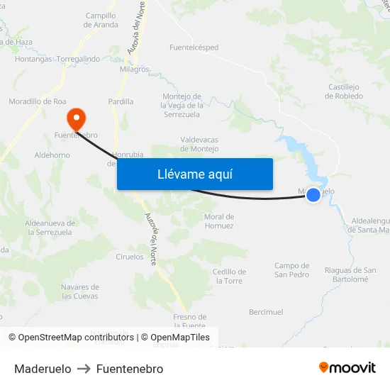 Maderuelo to Fuentenebro map
