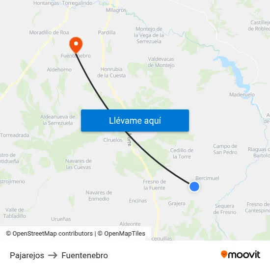 Pajarejos to Fuentenebro map
