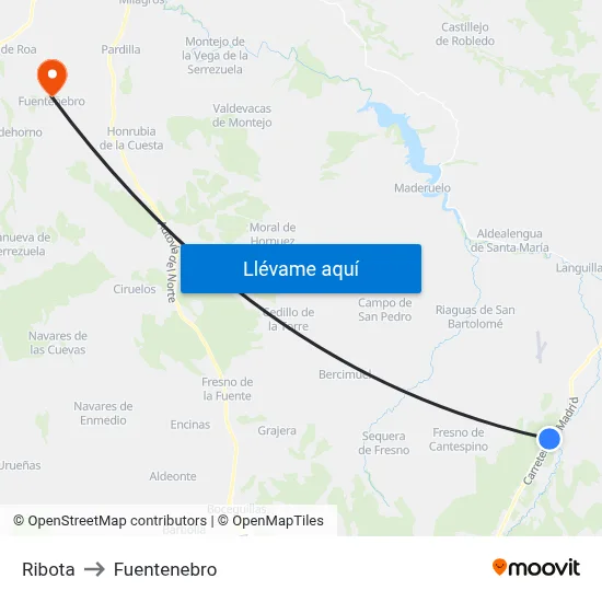 Ribota to Fuentenebro map