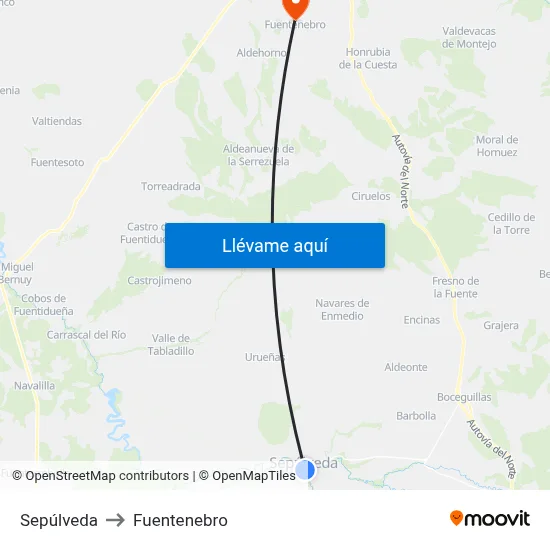 Sepúlveda to Fuentenebro map