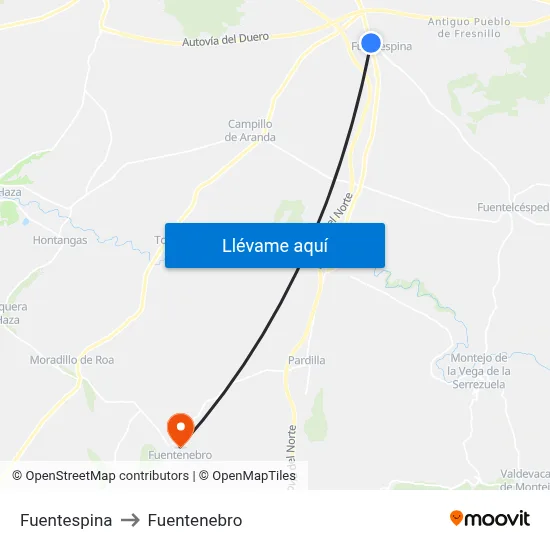 Fuentespina to Fuentenebro map