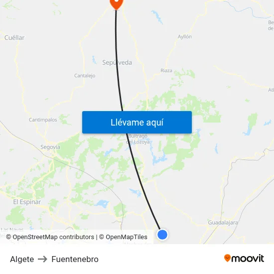 Algete to Fuentenebro map