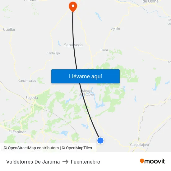 Valdetorres De Jarama to Fuentenebro map