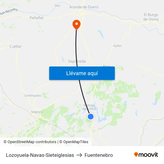 Lozoyuela-Navas-Sieteiglesias to Fuentenebro map
