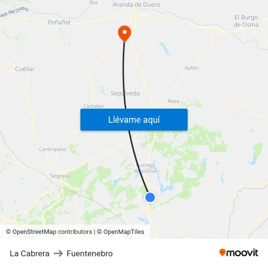 La Cabrera to Fuentenebro map
