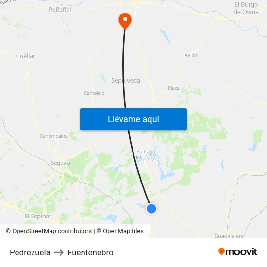 Pedrezuela to Fuentenebro map