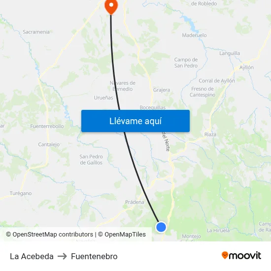 La Acebeda to Fuentenebro map