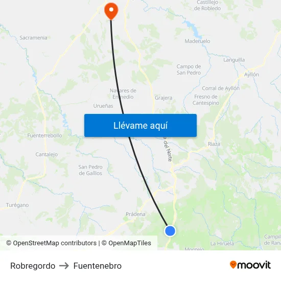 Robregordo to Fuentenebro map