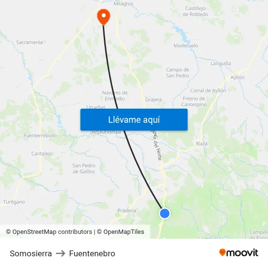 Somosierra to Fuentenebro map