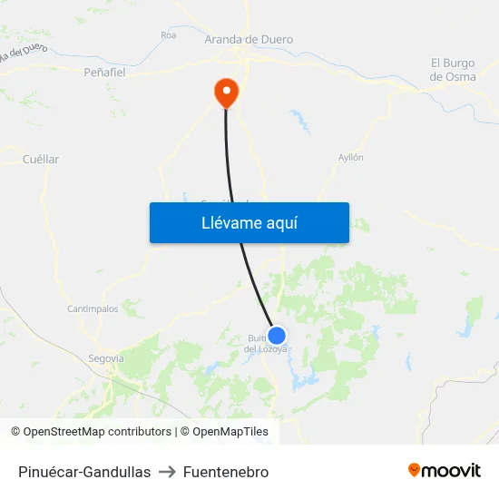 Pinuécar-Gandullas to Fuentenebro map