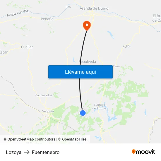 Lozoya to Fuentenebro map