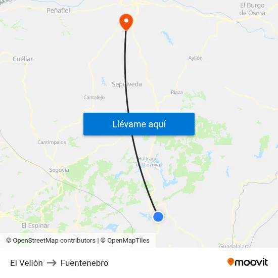 El Vellón to Fuentenebro map