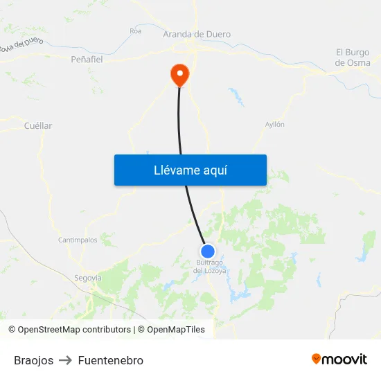 Braojos to Fuentenebro map