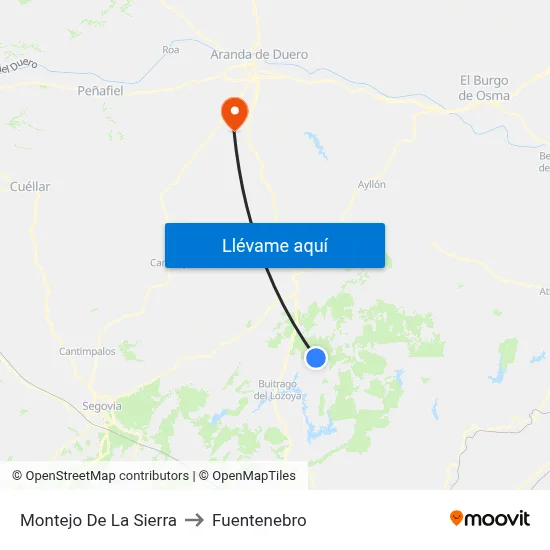 Montejo De La Sierra to Fuentenebro map
