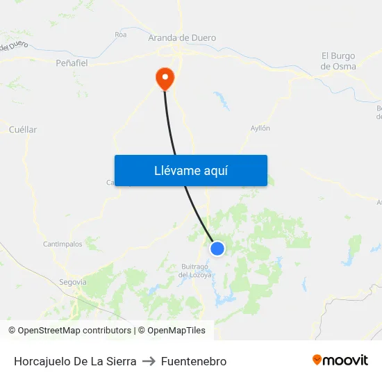 Horcajuelo De La Sierra to Fuentenebro map
