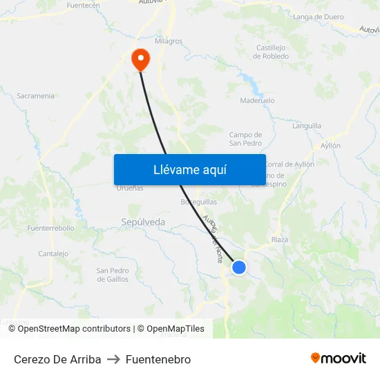 Cerezo De Arriba to Fuentenebro map