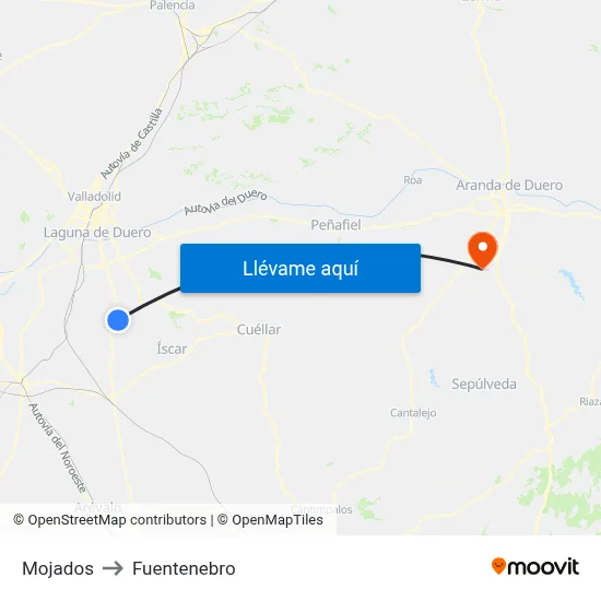 Mojados to Fuentenebro map