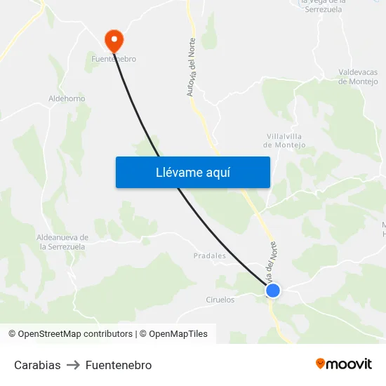 Carabias to Fuentenebro map