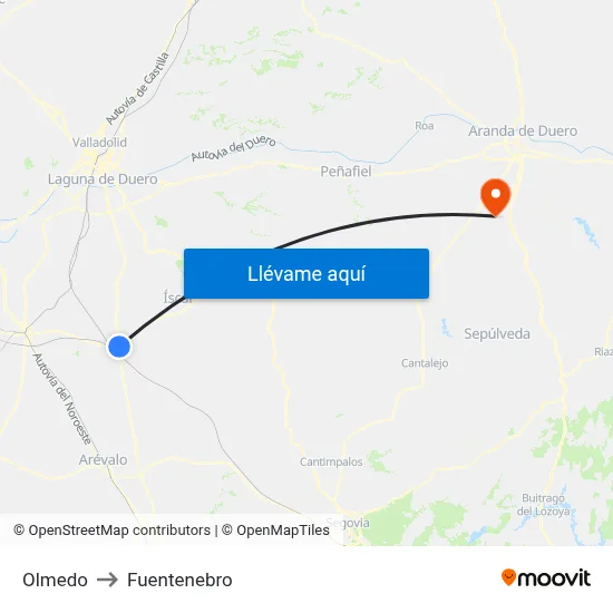 Olmedo to Fuentenebro map