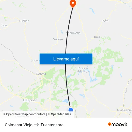Colmenar Viejo to Fuentenebro map