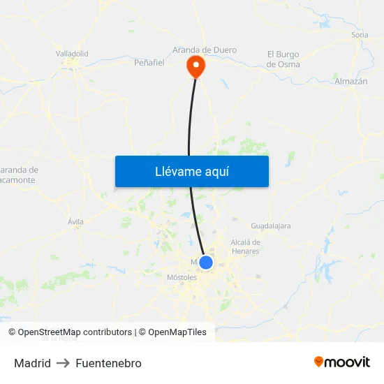 Madrid to Fuentenebro map